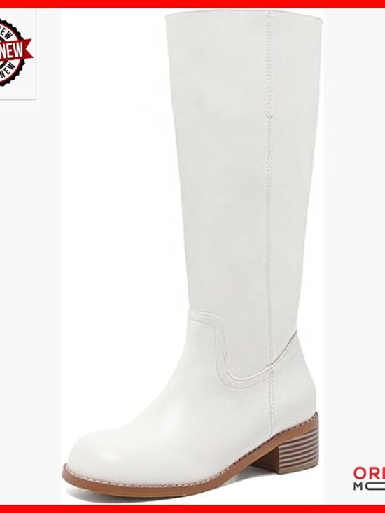Shoes - Knee High Boots Wide Calf Platform Chunky Heel Pull On Square Toe